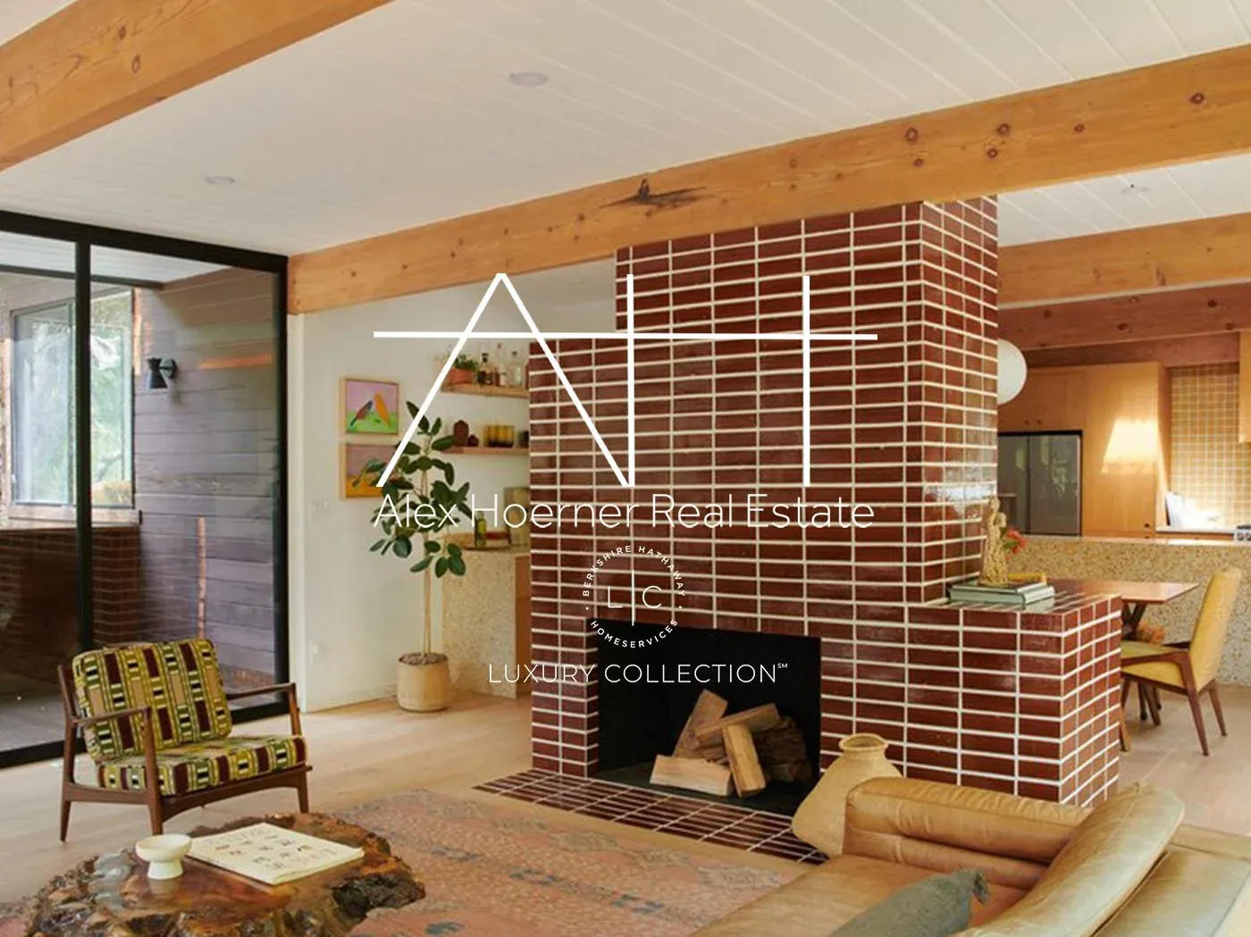 Modern fireplace in Mandeville Canyon luxury listing
